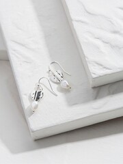 FatFace Silver Tone Heart Pearl Earrings - Image 2 of 2