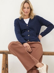 FatFace Grace Navy Cotton Cashmere Blend Cardigan - Image 1 of 5