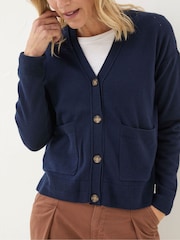 FatFace Grace Navy Cotton Cashmere Blend Cardigan - Image 4 of 5
