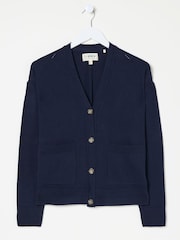 FatFace Grace Navy Cotton Cashmere Blend Cardigan - Image 5 of 5