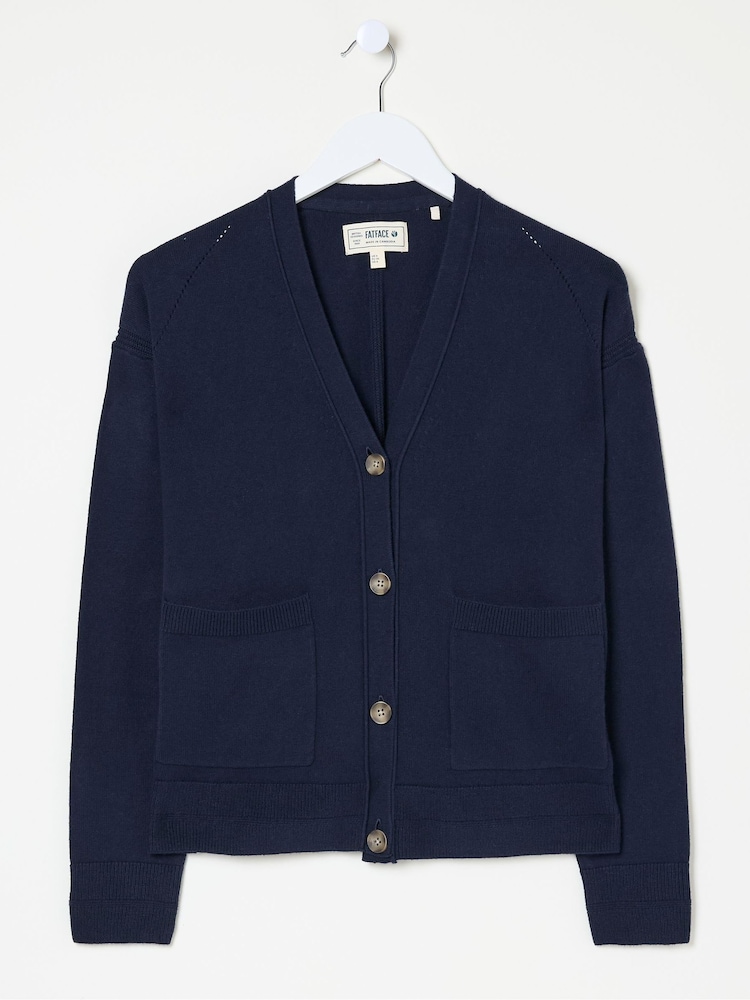 FatFace Grace Navy Cotton Cashmere Blend Cardigan - Image 5 of 5