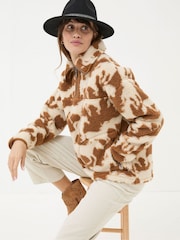 FatFace Parker Brown Horse Print Half Neck Fleece - Image 1 of 7