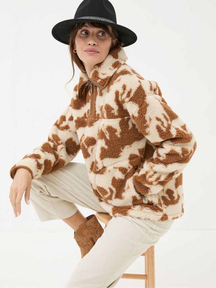 FatFace Parker Brown Horse Print Half Neck Fleece - Image 1 of 7