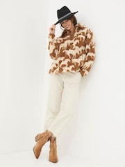 FatFace Parker Brown Horse Print Half Neck Fleece - Image 3 of 7