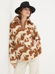 FatFace Parker Brown Horse Print Half Neck Fleece - Image 4 of 7