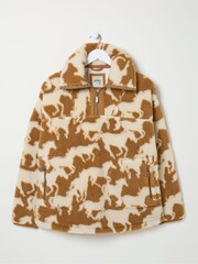 FatFace Parker Brown Horse Print Half Neck Fleece - Image 7 of 7