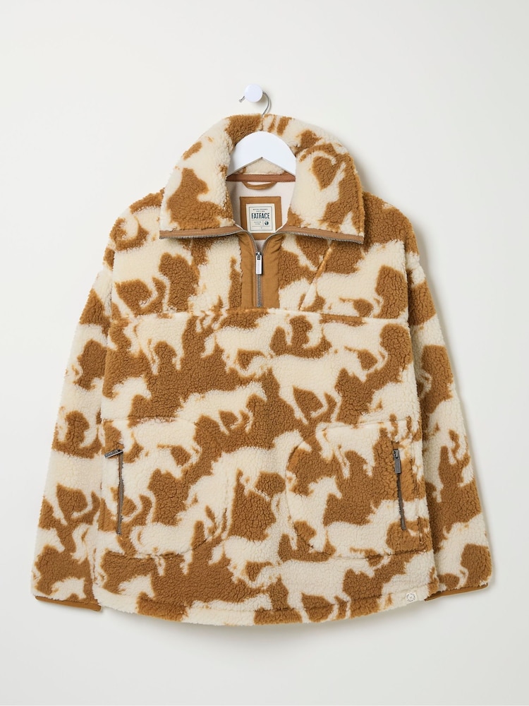 FatFace Parker Brown Horse Print Half Neck Fleece - Image 7 of 7