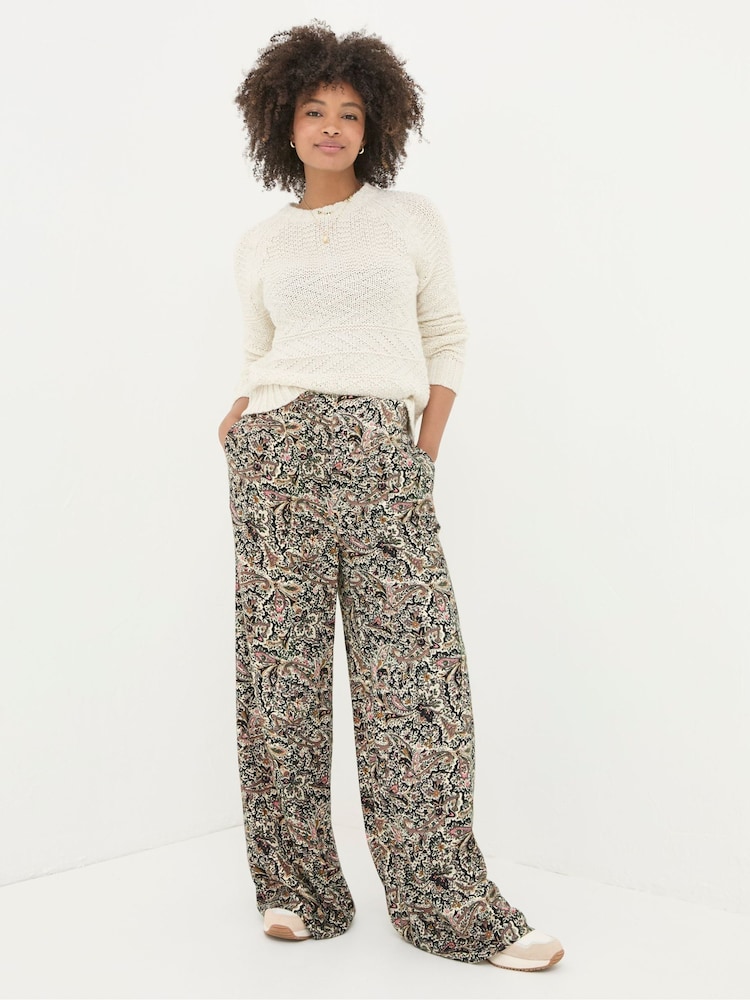 FatFace Ines Cream Paisley Wide Leg Trousers - Image 1 of 5