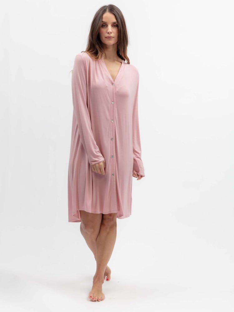 Nora Rose Pink Jersey Lace Trim Nighties - Image 1 of 3 Nora Rose Pink Jersey Lace Trim Nighties - Image 1 of 3