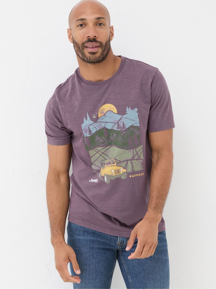 FatFace Jeep Purple Nature Graphic T-Shirt - Image 1 of 5