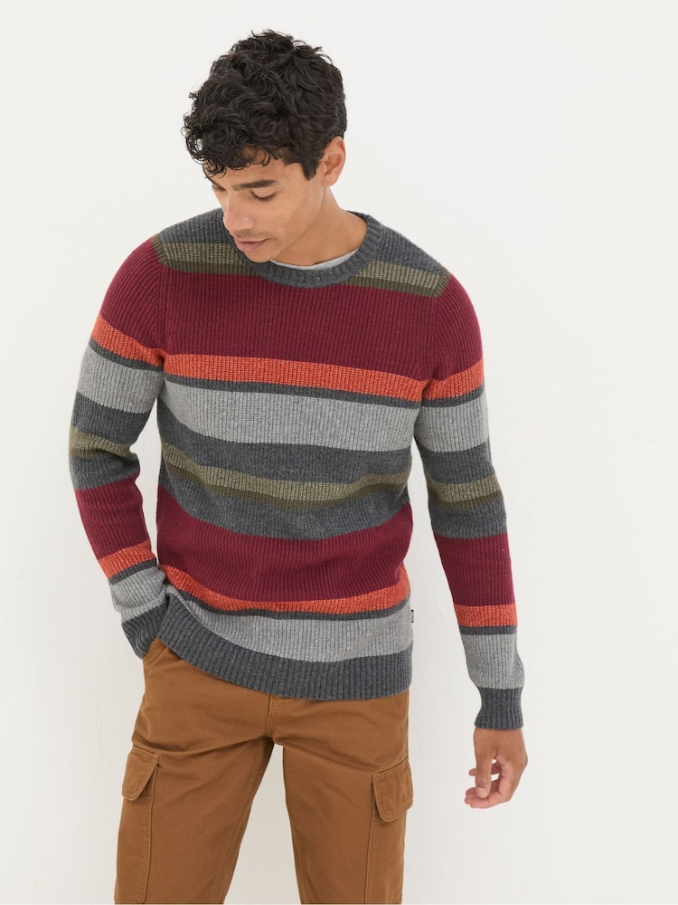 FatFace Hinton Charcoal Grey Chest Stripe Crew Neck Jumper - Image 1 of 4