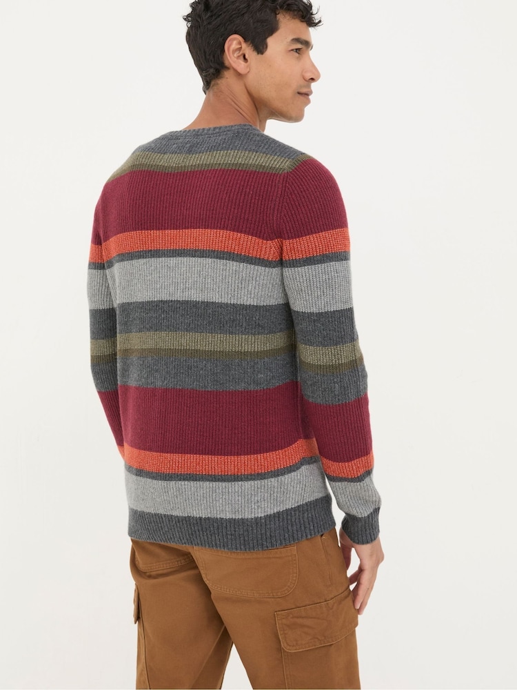 FatFace Hinton Charcoal Grey Chest Stripe Crew Neck Jumper - Image 2 of 4