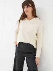 FatFace Cream Textured Hoodie - Image 1 of 5