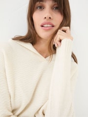 FatFace Cream Textured Hoodie - Image 4 of 5