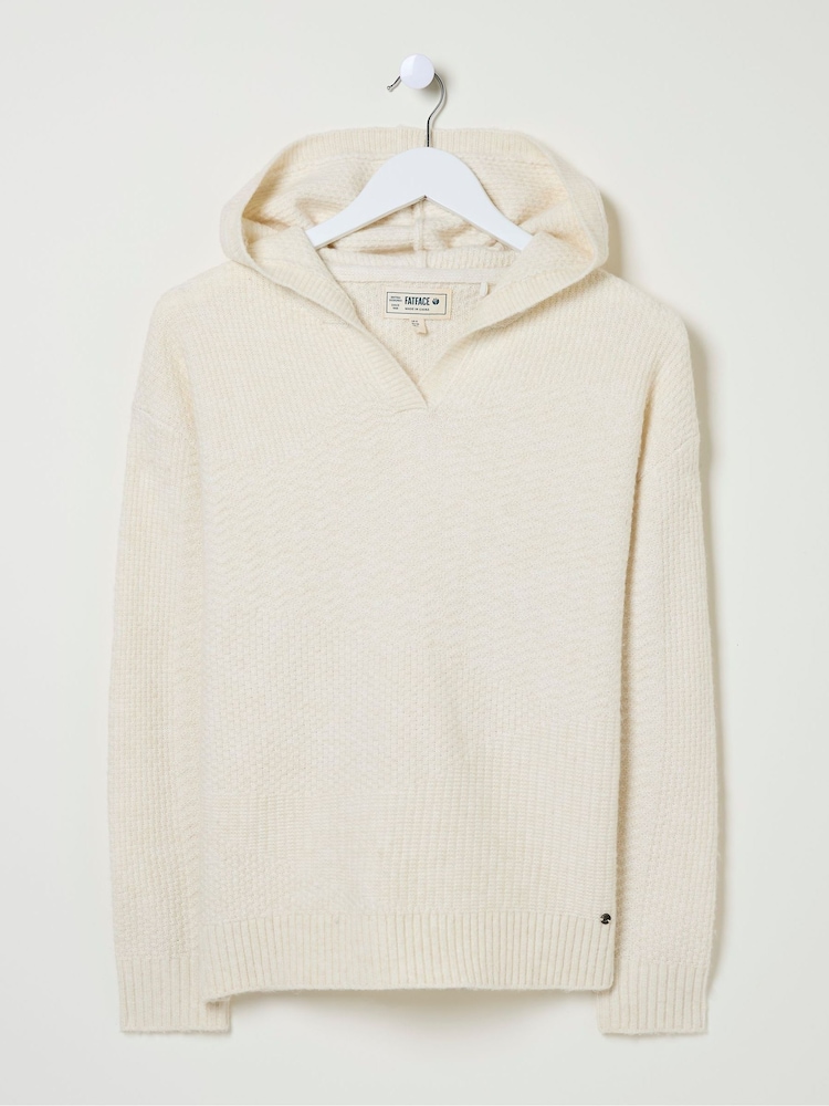FatFace Cream Textured Hoodie - Image 5 of 5