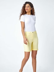Roman Mustard Yellow Turned Hem Stretch Shorts - Image 1 of 5
