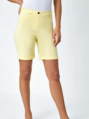 Roman Mustard Yellow Turned Hem Stretch Shorts - Image 3 of 5