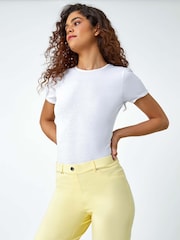 Roman Mustard Yellow Turned Hem Stretch Shorts - Image 4 of 5