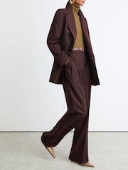 Reiss Dark Aubergine Leisel Tall Wool-Blend Wide-Leg Pleated Suit Trousers - Image 1 of 8