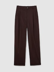 Reiss Dark Aubergine Leisel Tall Wool-Blend Wide-Leg Pleated Suit Trousers - Image 2 of 8