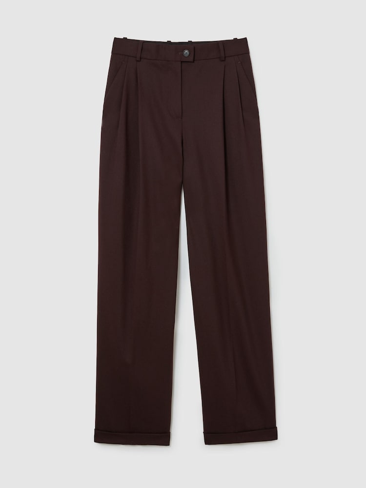 Reiss Dark Aubergine Leisel Tall Wool-Blend Wide-Leg Pleated Suit Trousers - Image 2 of 8 Reiss Dark Aubergine Leisel Tall Wool-Blend Wide-Leg Pleated Suit Trousers - Image 2 of 8