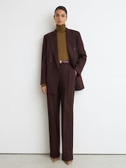 Reiss Dark Aubergine Leisel Tall Wool-Blend Wide-Leg Pleated Suit Trousers - Image 5 of 8