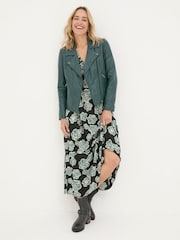 FatFace Bethany Green Quilted Biker Jacket - Image 1 of 5