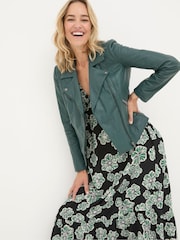 FatFace Bethany Green Quilted Biker Jacket - Image 3 of 5