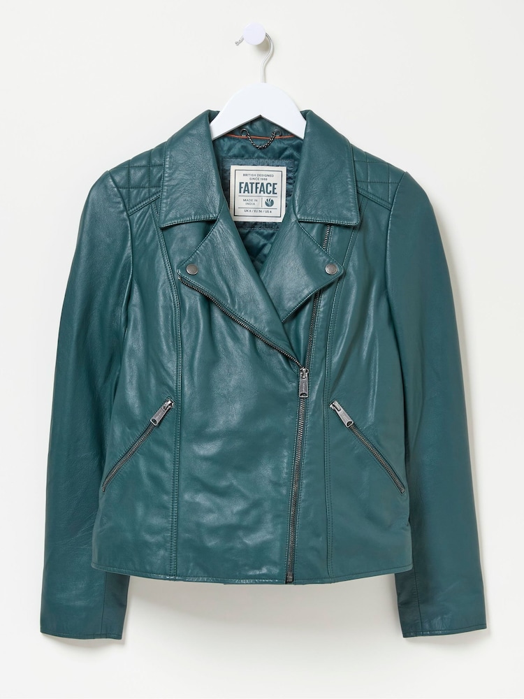 FatFace Bethany Green Quilted Biker Jacket - Image 5 of 5