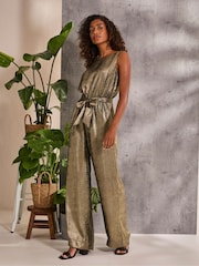 FatFace Gisele Gold Metallic Jumpsuit - Image 1 of 6