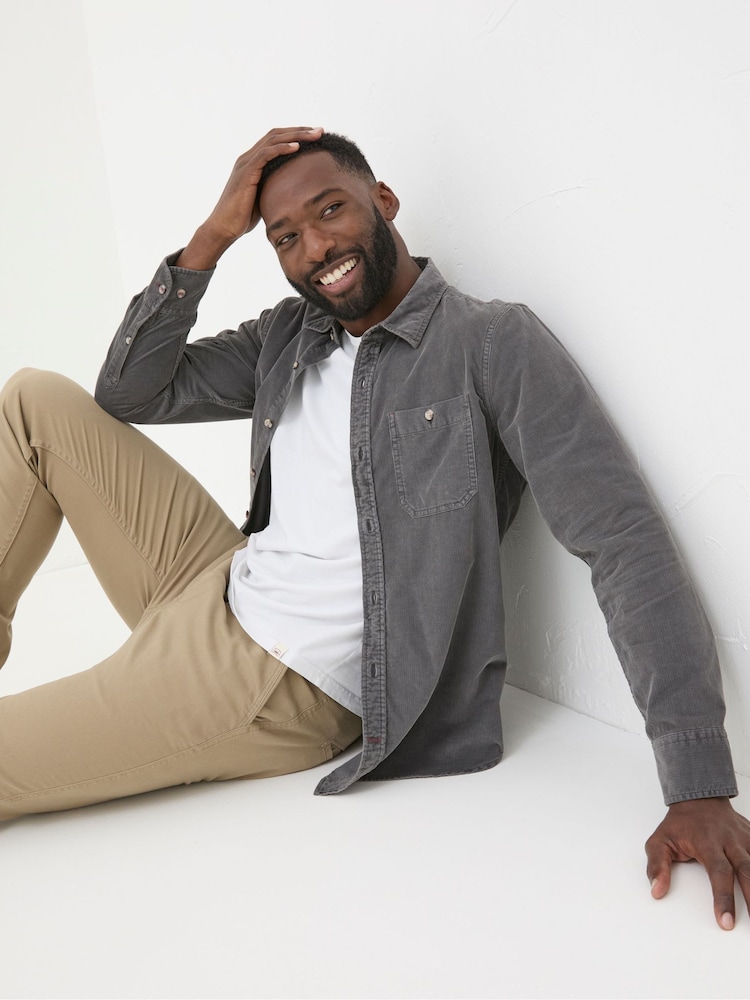 FatFace Grey Long Sleeve Cord Shirt - Image 2 of 4