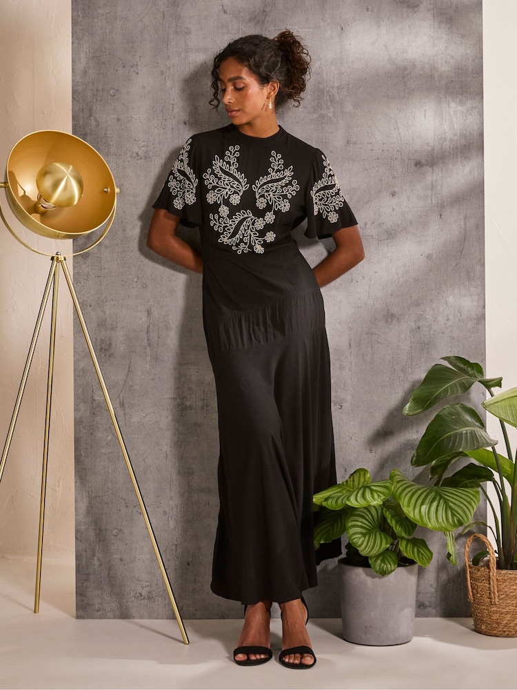 FatFace Margot Black Beaded Maxi Dress - Image 1 of 6