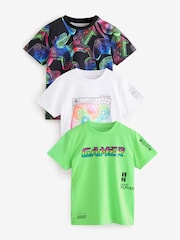 Black/White/Fluro Green Gamer Regular Fit Graphic Short Sleeve 100% Cotton T-Shirts 3 Pack (3-16yrs) - Image 1 of 7