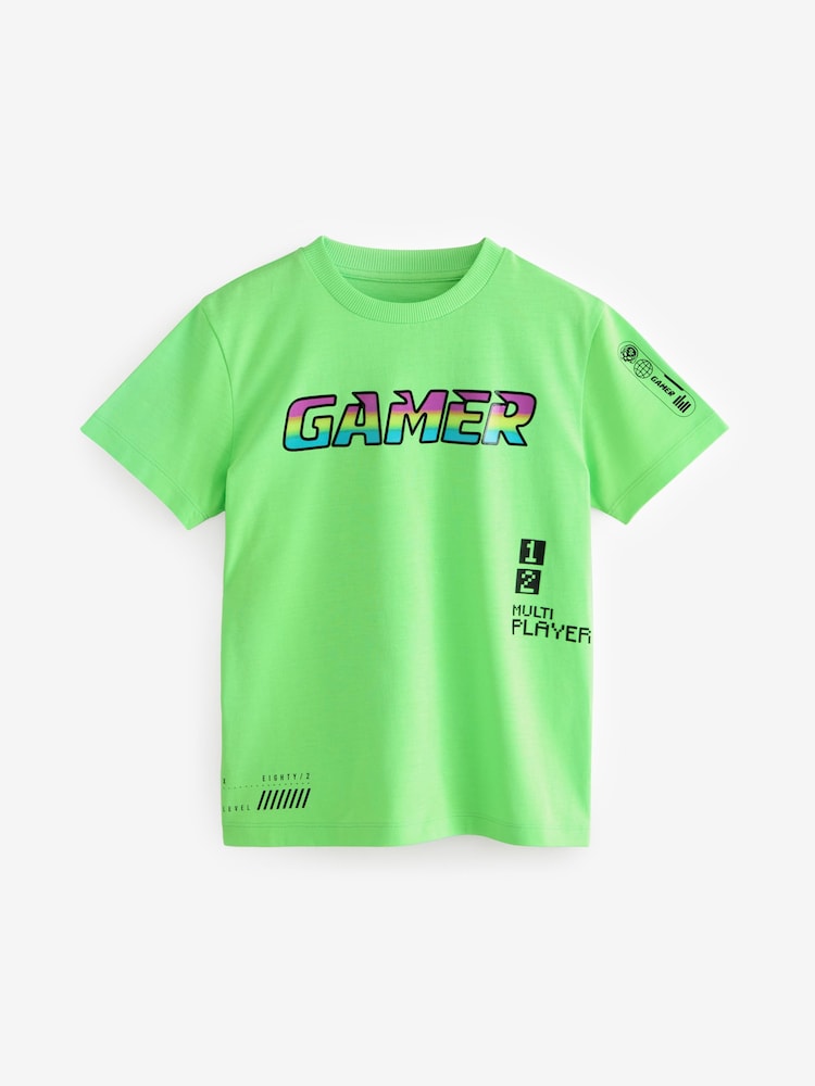 Noir/Blanc/Fluo Vert Gamer - Coupe classique Graphic Courts Manches  100T-shirt % coton 3 Lot de (3-16ans) - Image 4 of 7