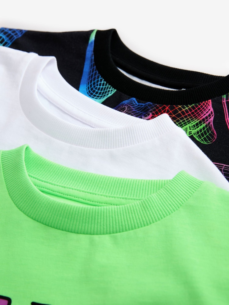 Noir/Blanc/Fluo Vert Gamer - Coupe classique Graphic Courts Manches  100T-shirt % coton 3 Lot de (3-16ans) - Image 6 of 7