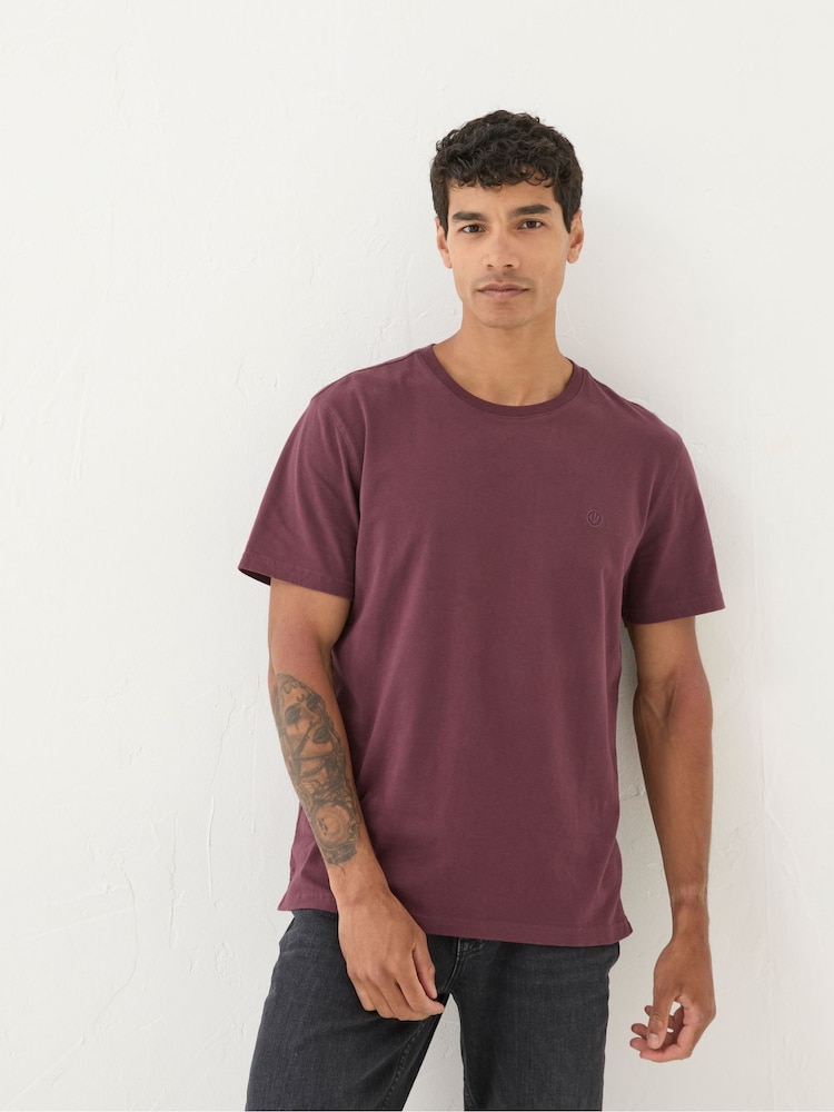 FatFace Lulworth Burgundy Red 100% Cotton Organic Crew T-Shirt - Image 1 of 5