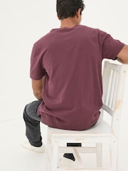FatFace Lulworth Burgundy Red 100% Cotton Organic Crew T-Shirt - Image 2 of 5