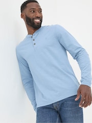 FatFace Woodside Light Blue Long Sleeve Henley T Shirt - Image 1 of 6