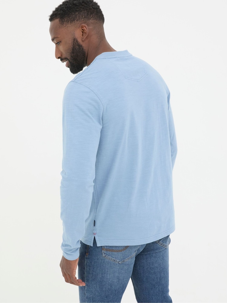 FatFace Woodside Light Blue Long Sleeve Henley T Shirt - Image 2 of 6