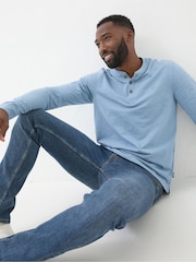 FatFace Woodside Light Blue Long Sleeve Henley T Shirt - Image 3 of 6
