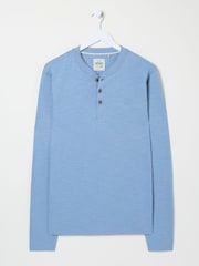 FatFace Woodside Light Blue Long Sleeve Henley T Shirt - Image 6 of 6