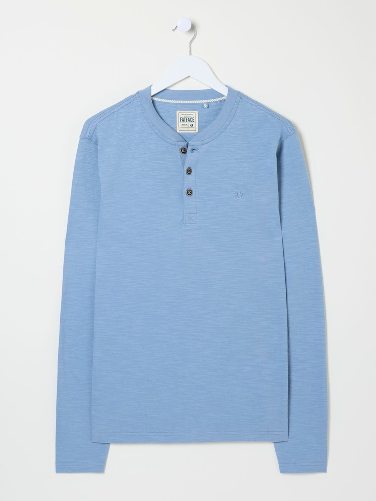 FatFace Woodside Light Blue Long Sleeve Henley T Shirt - Image 6 of 6