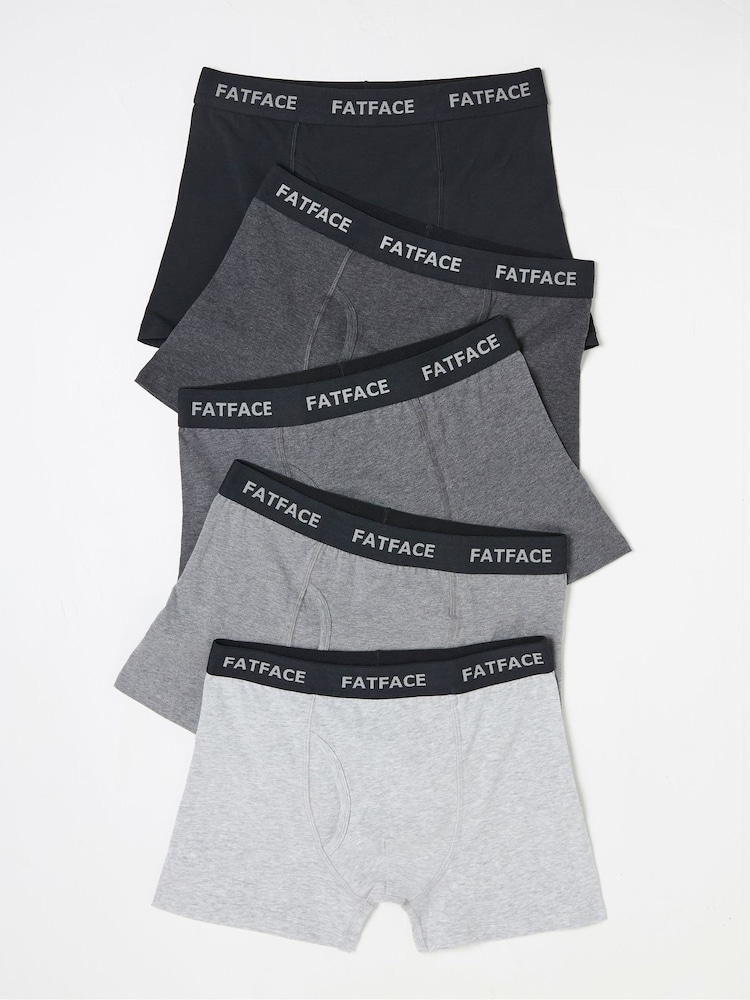 FatFace Grey Plain Boxers 5 Pack - Image 1 of 2