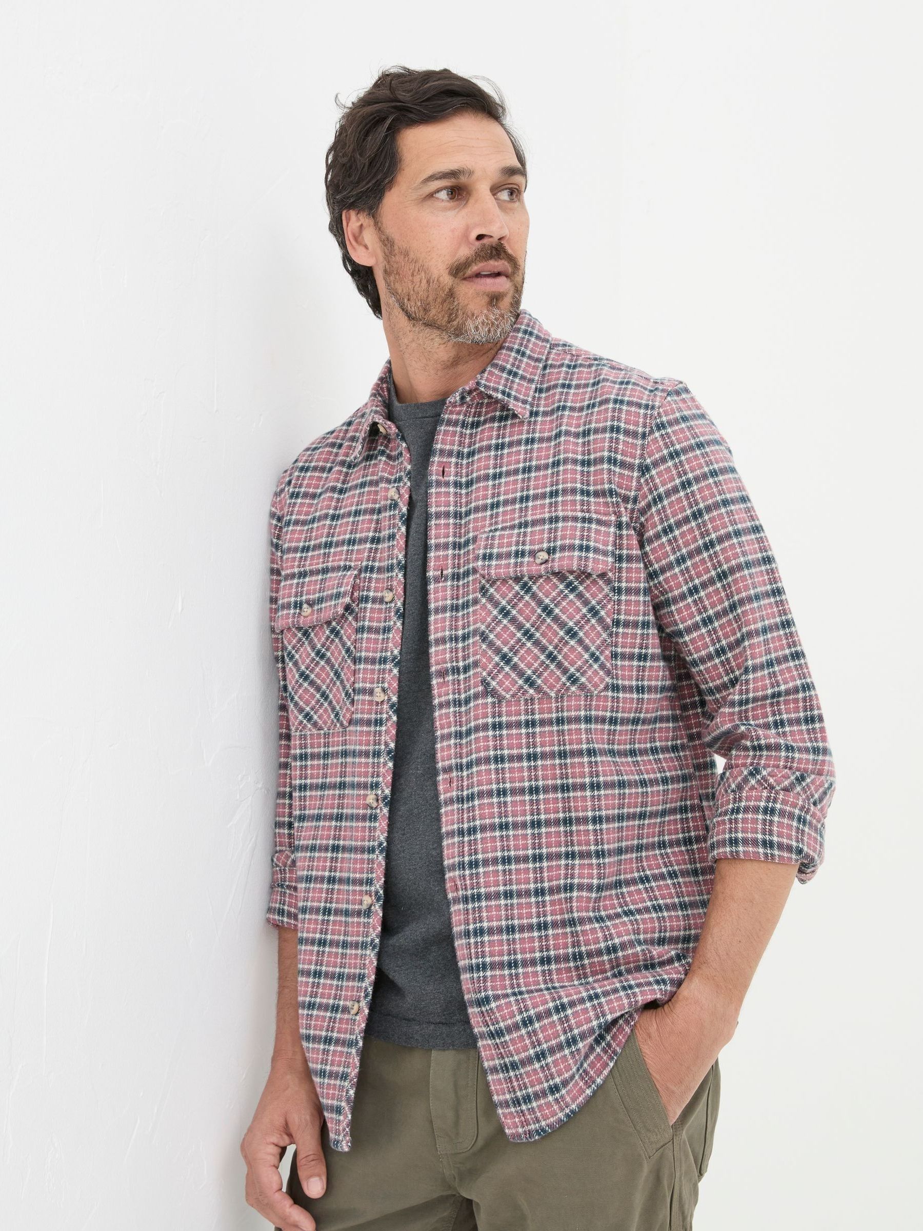 Fat Face Men's Pink Fatface Bardon 100% Cotton Long Sleeve Check Shirt