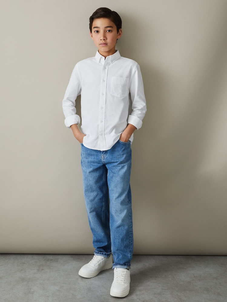Reiss White Greenwich 3-9 yrs Button Down Oxford Shirt - Image 1 of 4