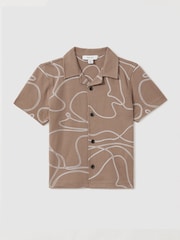 Reiss Taupe Menton Cotton Jersey Embroidered Shirt - Image 2 of 4