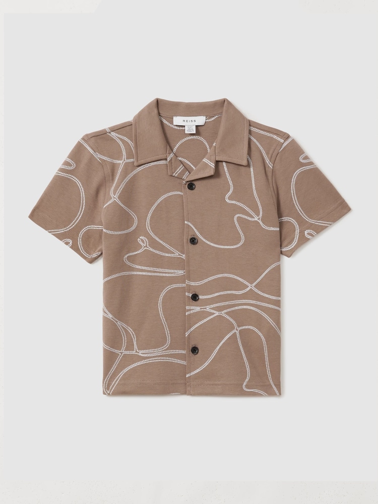 Reiss Taupe Menton Cotton Jersey Embroidered Shirt - Image 2 of 4