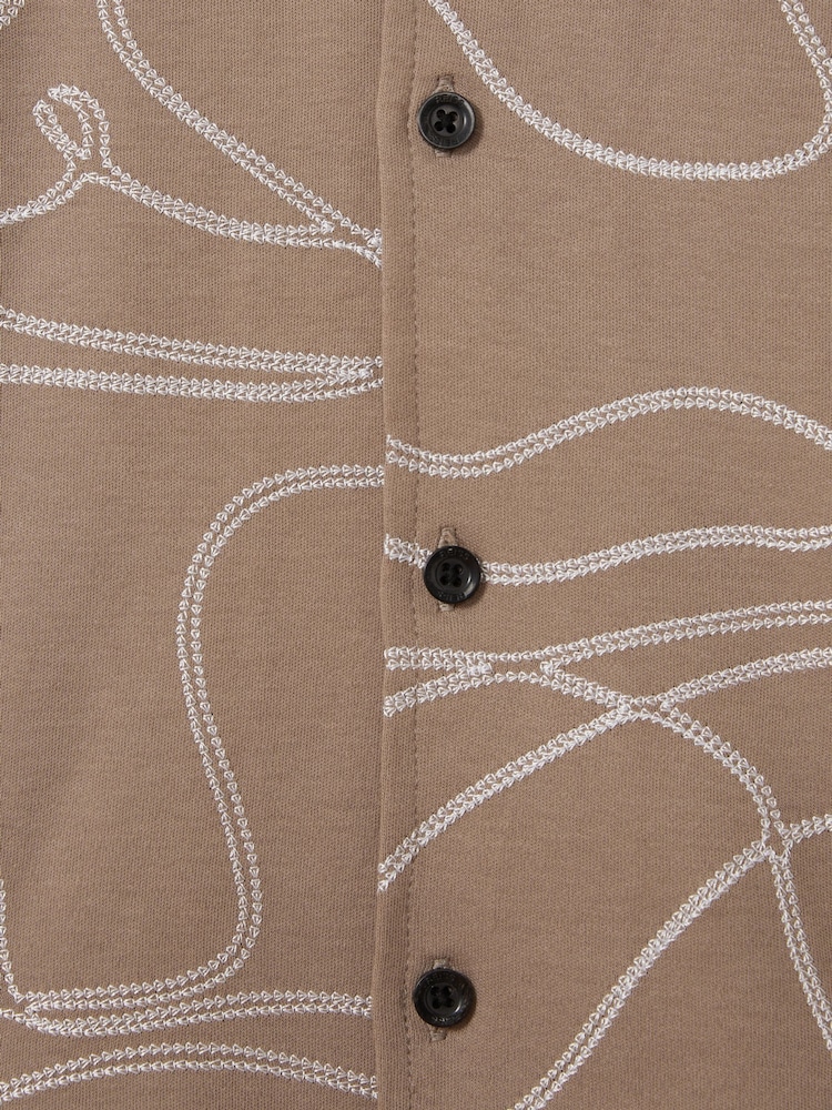 Reiss Taupe Menton Cotton Jersey Embroidered Shirt - Image 4 of 4
