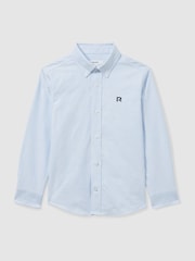 Reiss Soft Blue/Navy Benton 4-9 yrs 100% Cotton Oxford Embroidered Button Down Shirt - Image 2 of 4