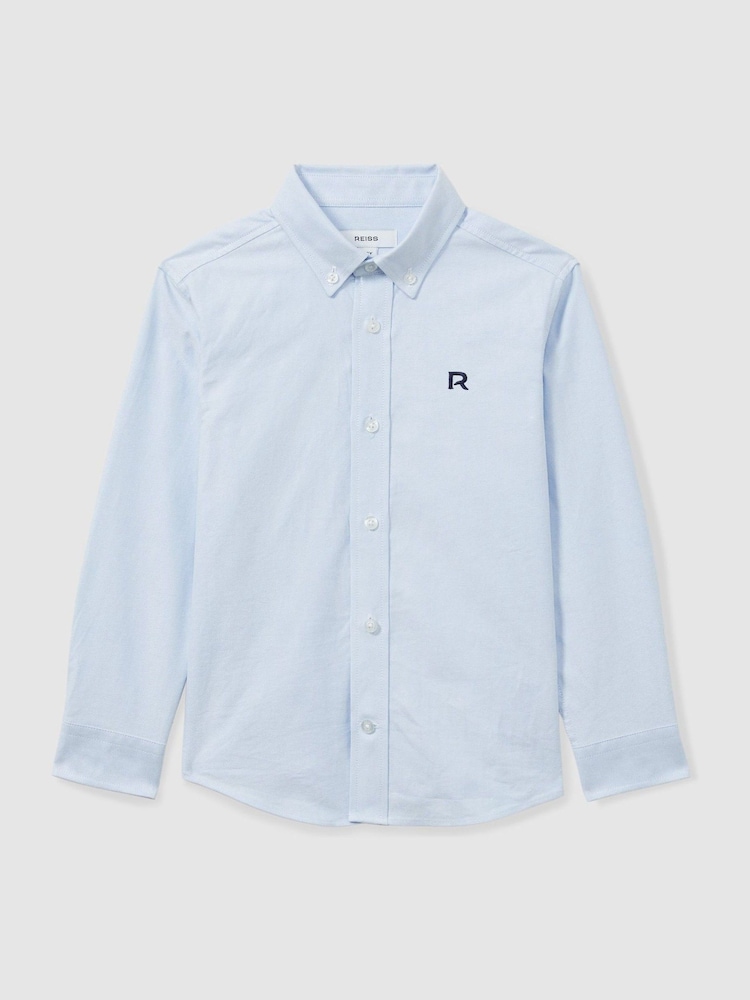 Reiss Soft Blue/Navy Benton 4-9 yrs 100% Cotton Oxford Embroidered Button Down Shirt - Image 2 of 4